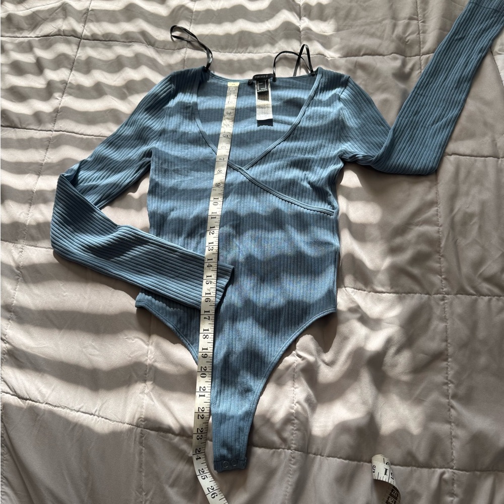 Forever 21 Blue Ribbed Thong Body Suit